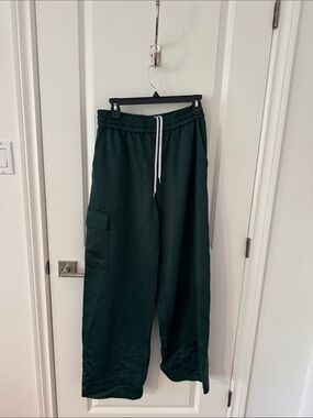 Tibi Green Cargo Track Pants with Drawstring